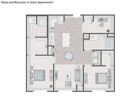 Floor plan for 2 beds, 2 baths, 1091 sqft